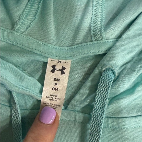 Under Armour Teal Blue Workout Ensemble Gray Capri Ankle Leggings Hoodie - Picture 3 of 11